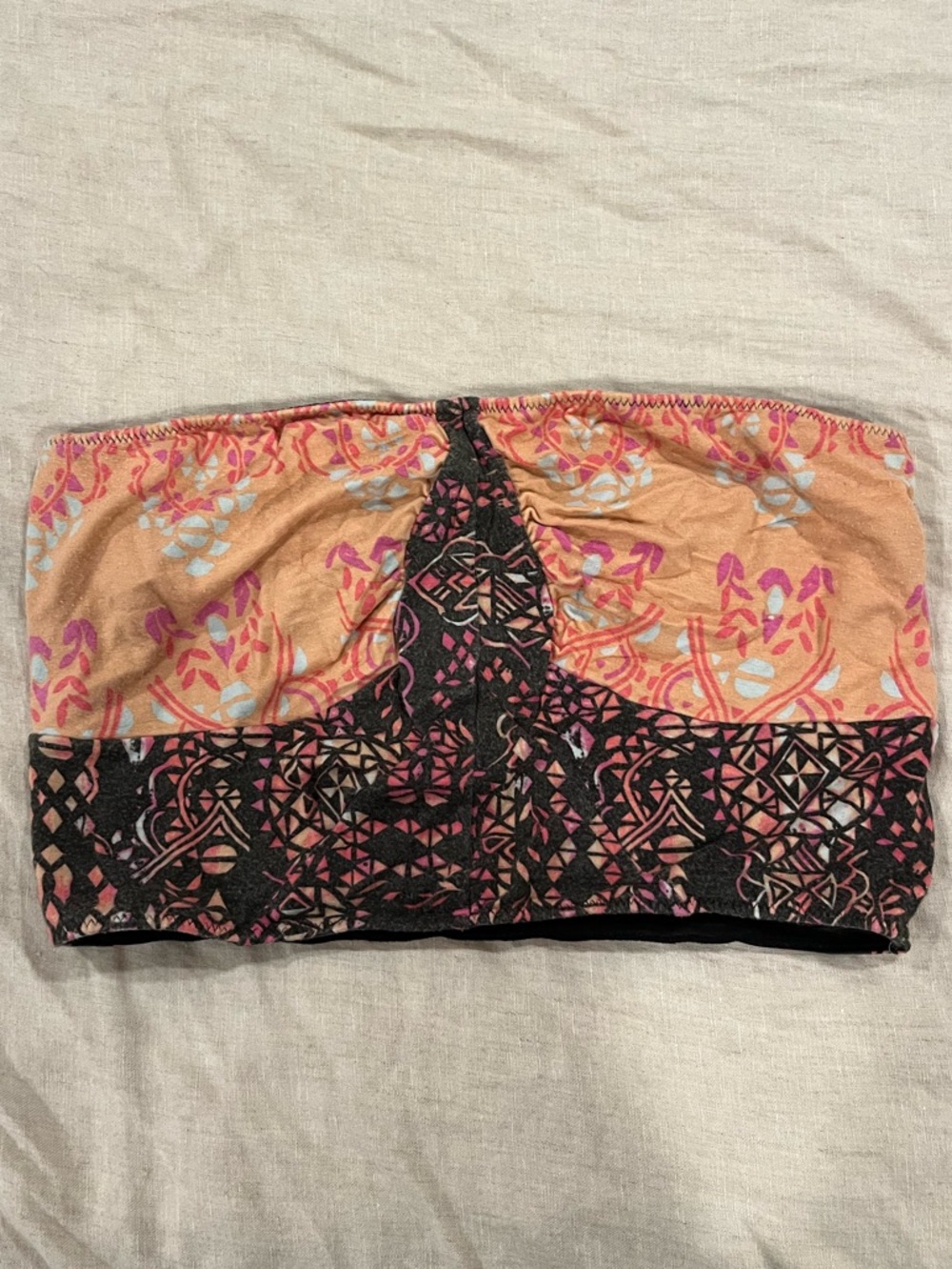Free People Strapless Bandeau Top in Peach and Black